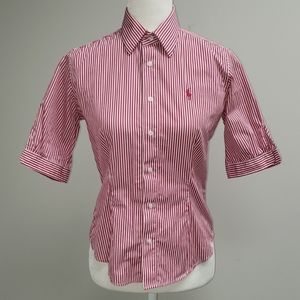 Polo by Ralph Lauren Red and White Striped Button Down Shirt